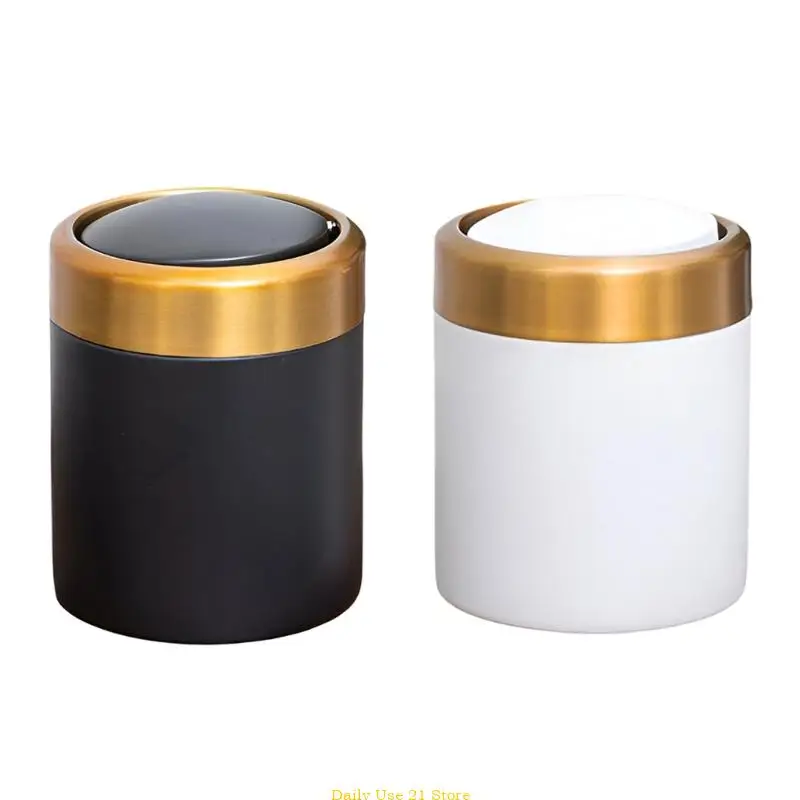 Mini Trash Bin Space Saving Brushed Stainless Steel Trash Can for Table top Use