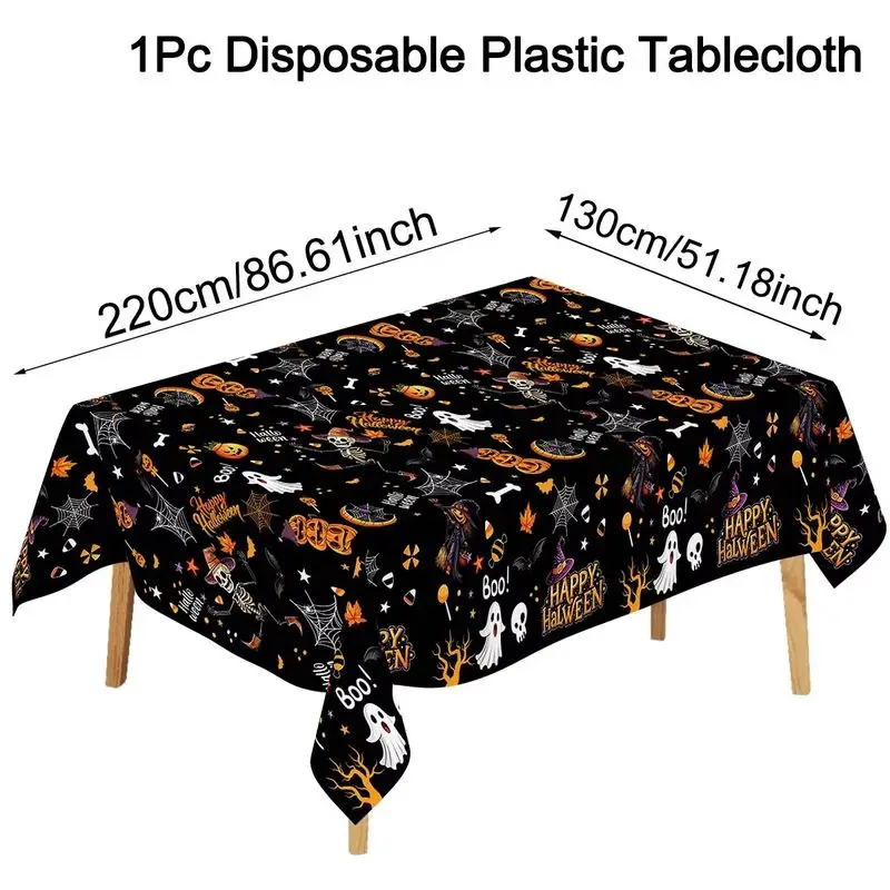 VIKAMA Halloween Tablecloth Pumpkin Ghost Skeleton Spider Web Print Rectangle Table Cover Holiday Party Home Decor