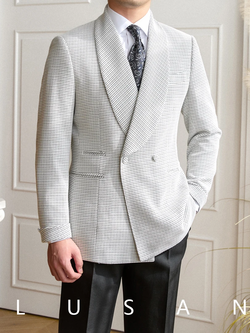 British Gentleman Houndstooth Yuga Collar Gown Suit Italian Slim-Fit Commuter Banquet Suit Jacket