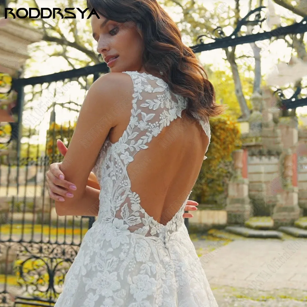 Roddsya 2024 elegante vestido de novia sin mangas y sin espalda calcomanía de novia RODDRSYA-Vestido De Novia elegante sin mangas con Espalda descubierta, traje De Novia De línea a con apliques, tul y cuello en V, 2024