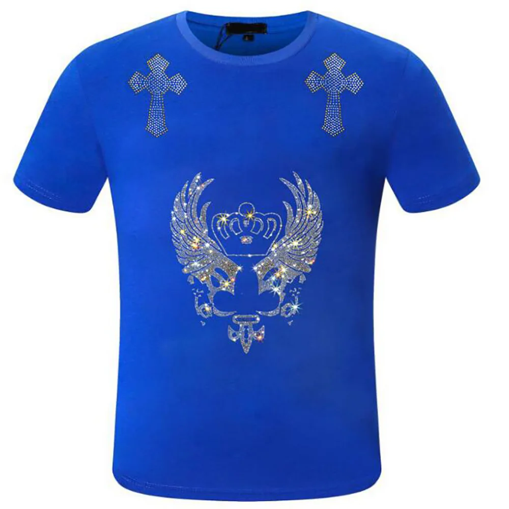 

Summer Rhinestones High Quality T-shirt Comfortable Male Men's Shirt Casual Round Neck Pullover Tees Short Sleeve