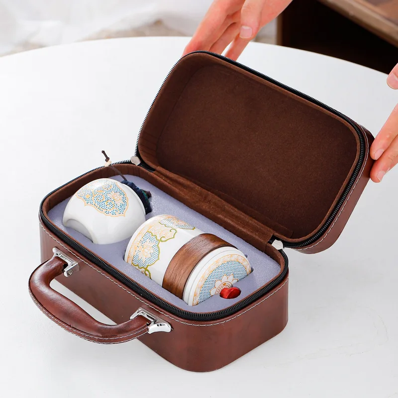 Outdoor Ceramic Teaware with Storage Box Simplicity Household One Pot Three Cups Travel Teapot Set Portable Tea Caddy Quick Cup