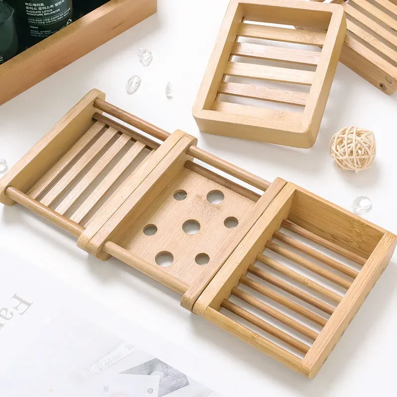 Natural Eco Friendly Bamboo Soap Dishes Tray Holder Storage Soap Rack Plate Box Portable Bathroom Soap Dish Storage Box