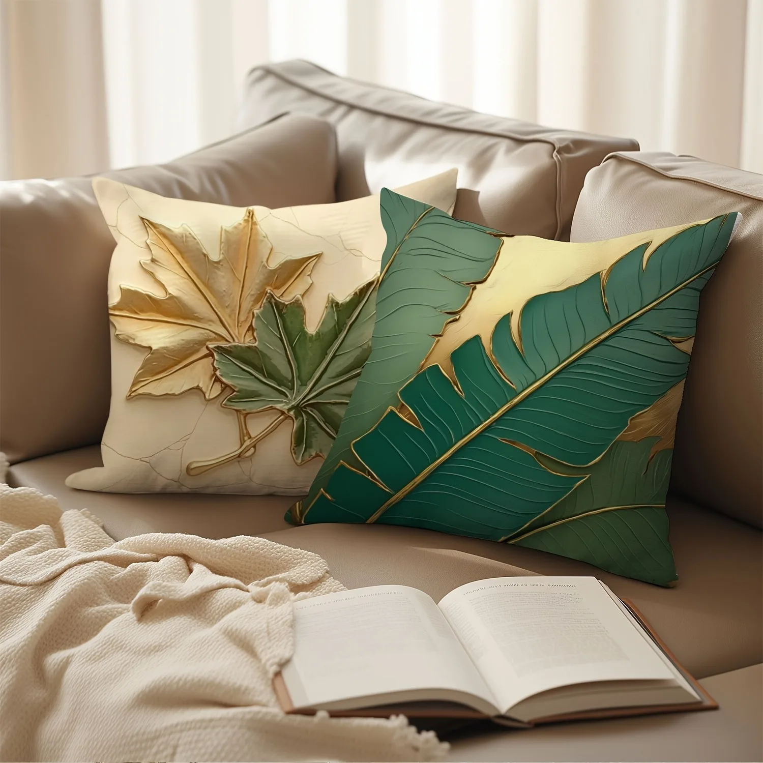 Leaf printed pillowcase modern home room decoration living room sofa cushion cover without pillow core polyester material