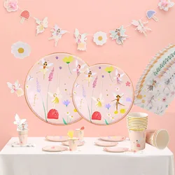 10Guests Fairy Party Disposable Tableware Butterfly Princess Plates Cups Napkins Girls Happy Spirit Theme Birthday Party Decor