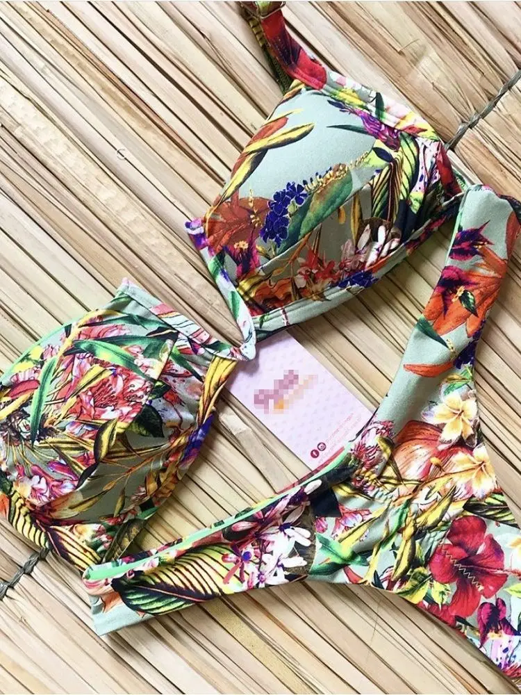 2020 New Bikinis Women Swimsuit Cross Bandage Swimwear Push Up Bikini Set Beach Bathing Suit Brazilian Biquni Print