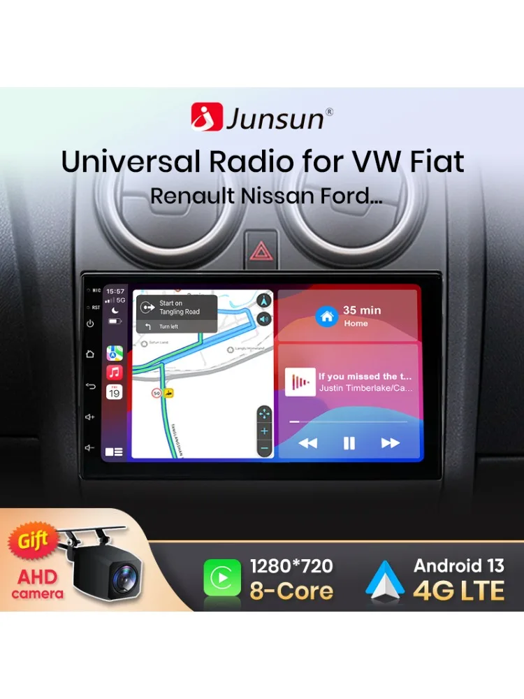 Junsun 7' 9'10' Universelles CarPlay Android Auto Radio für VW Volkswagen Fiat Renault Nissan Toyota Hyundai 4G Auto-Multimedia-Autoradio