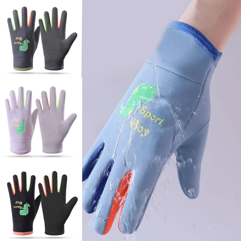 Fluorescence Waterproof Winter Gloves for Kids Boys Cold Weather Snowboard Road Cycling Gloves with Fleece Cuffs