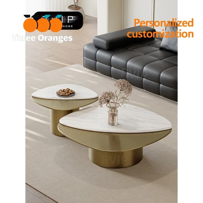9344 Italian light luxury marble coffee table stainless steel living room high-end household side table combination