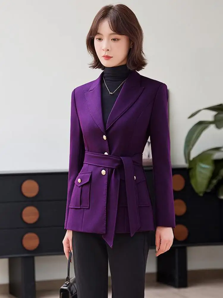 Vintage Frauen Solide Elegante Große Größe Bandage Blazer Mantel Herbst Winter Vielseitig Einreiher Tops 2025, Beliebte Streetwear