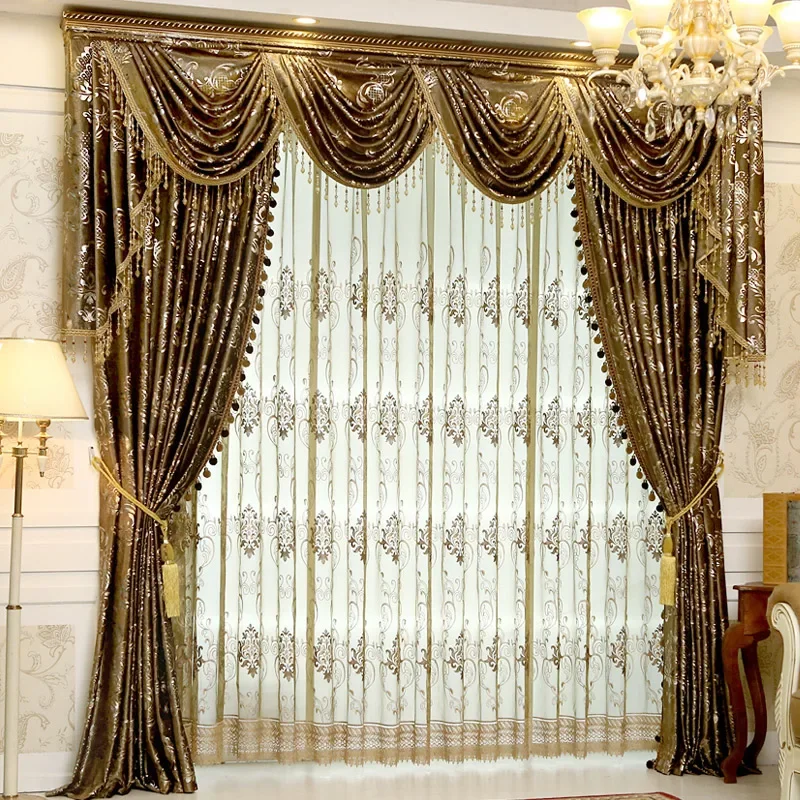 American Style Minimalist Luxury Curtain for Living Room Bedroom Dining Room Hot Stamping Printed Curtain Shading Curtain Window