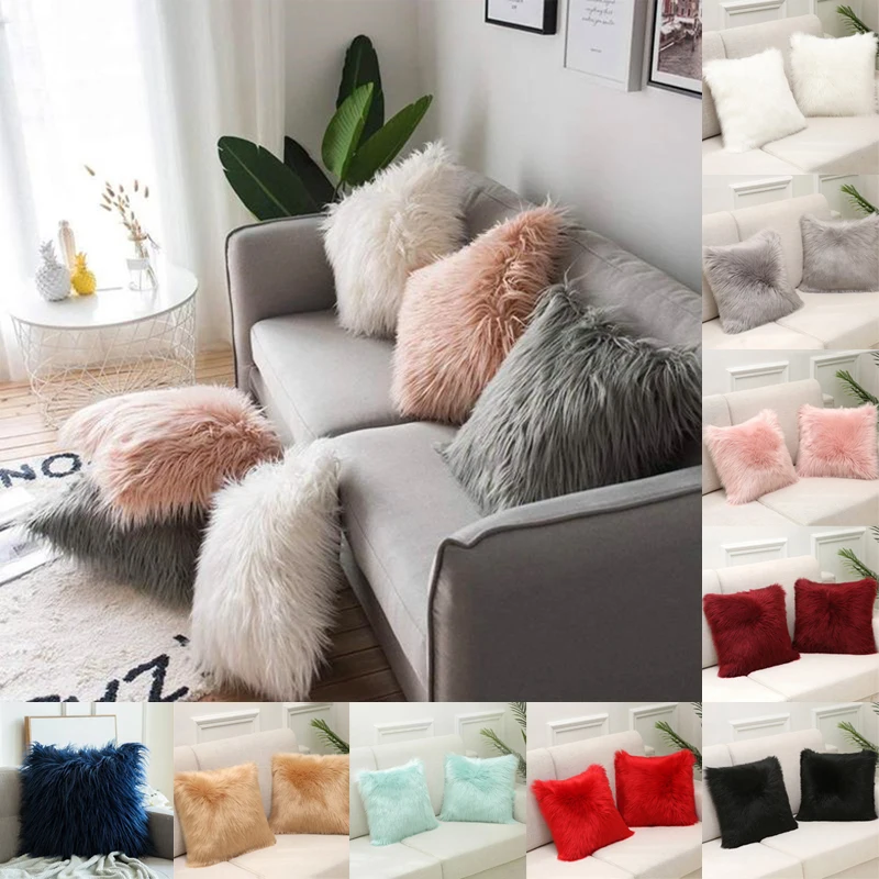 Soft Fur Plush Cushion Cover Home Decor Pillowcase Living Room Sofa Decorative Pillow Cover 45x45cm Fluffy Long Plush Cover