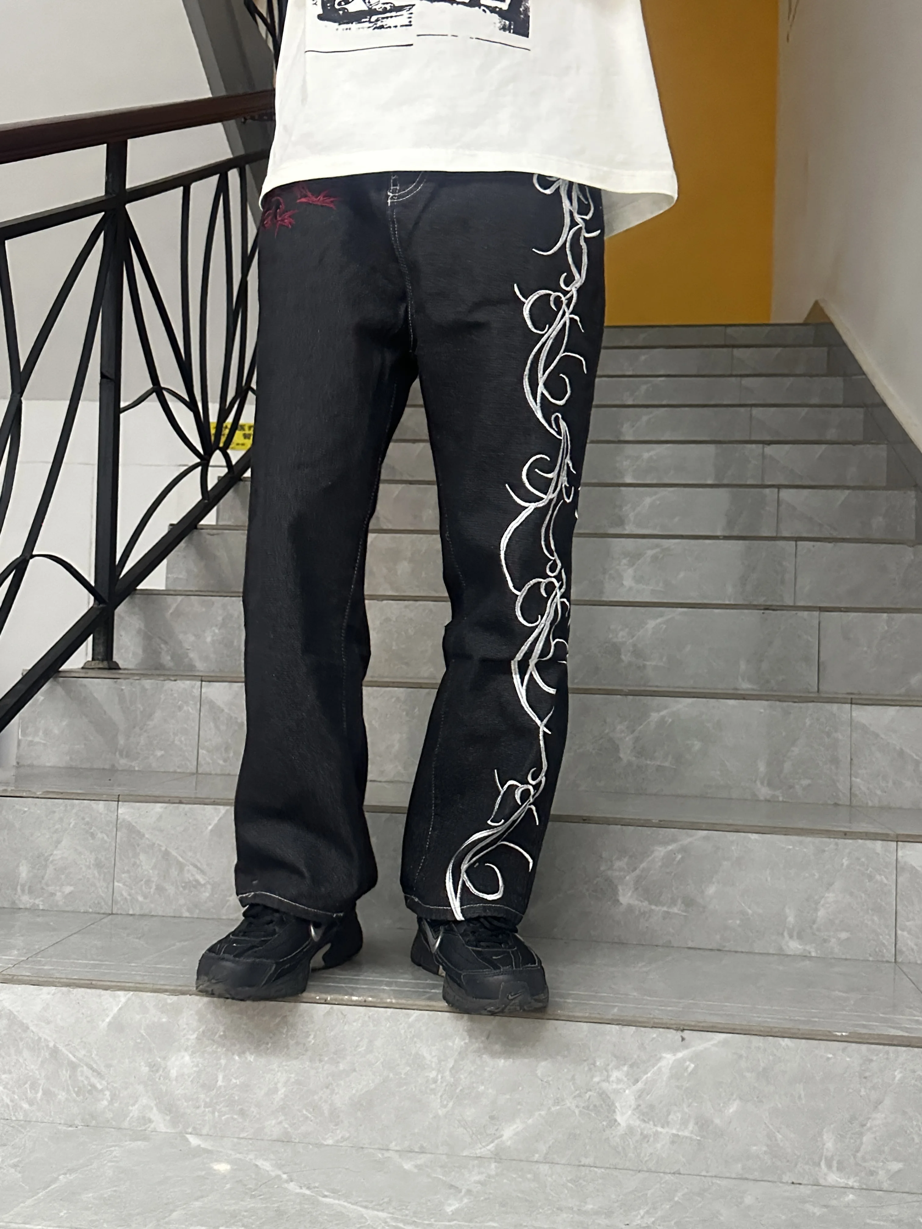 Y2K Jeans Nieuwe Harajuku Hip Hop Retro Schedel Grafische Geborduurde Baggy Jeans Denim Broek Mannen Vrouwen Goth Hoge Taille Brede Broek