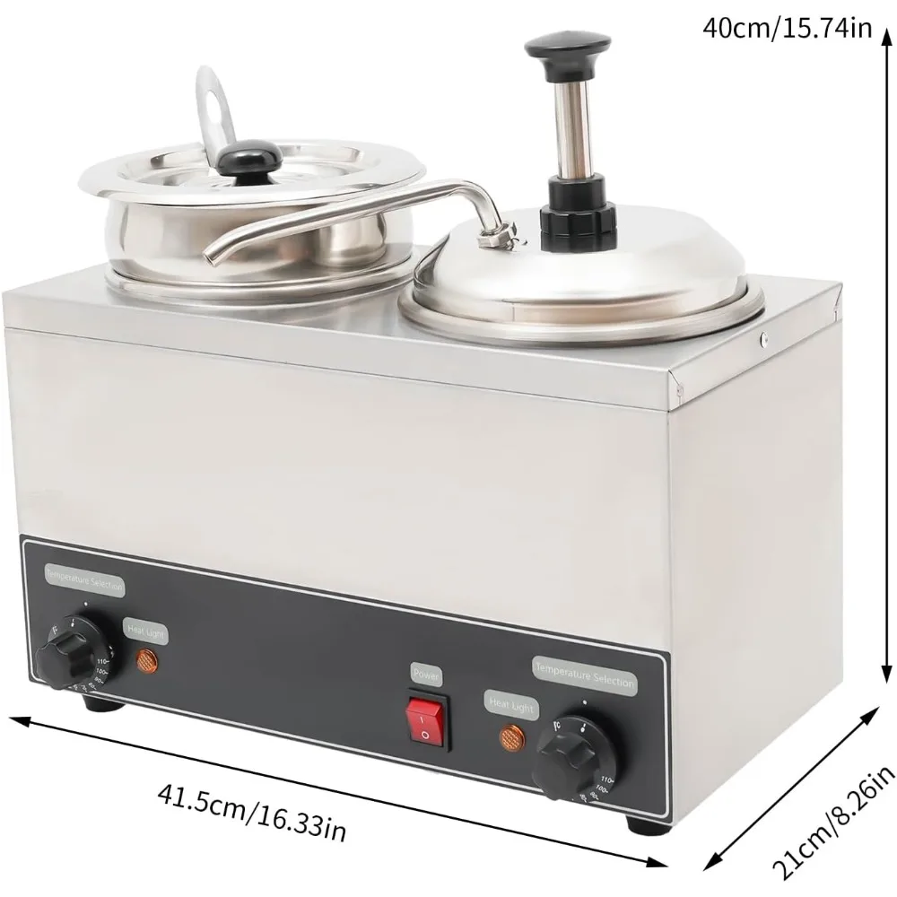 Aquecedor de dispensador de queijo com bomba, cabeças duplas de molho Nacho elétrico 2l + 4l, dispensador de bomba de bancada de aço inoxidável, alimentos quentes