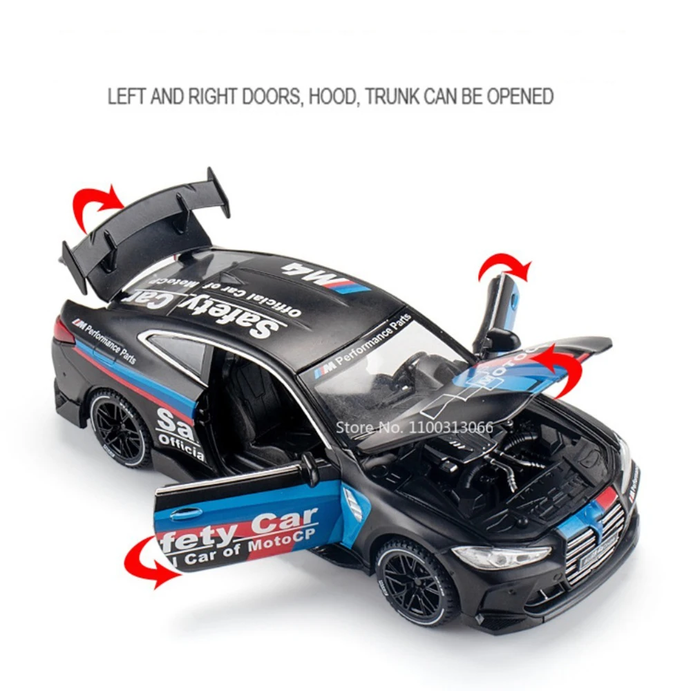 Voitures miniatures M4 à l'échelle 1:32, jouets en alliage moulé sous pression avec son léger, véhicules à tirer, voiture ouverte à 4 portes, cadeaux de noël pour enfants