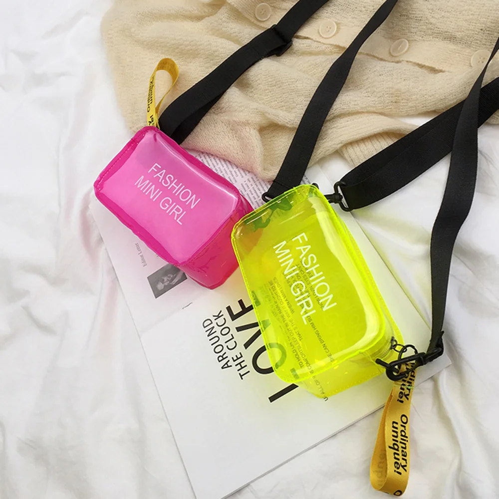 Transparent Laser Crossbody Bag For Women Candy Color Letter Fashion Wild Mini Shoulder Messenger Bag PVC Jelly Small Tote Bag