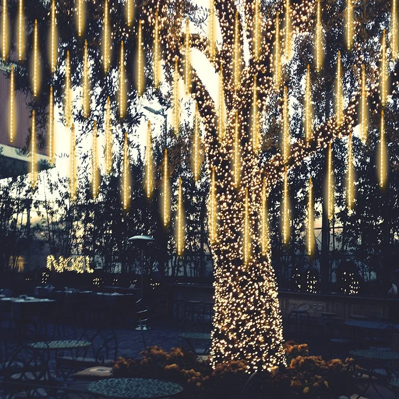 LED Meteor Shower Rain Lights USB Plug Falling Raindrop Fairy String Light for Christmas Holiday Party Patio Decor 30CM/50CM