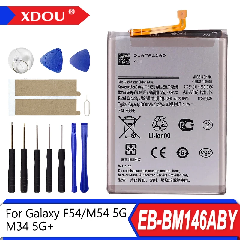 

Совершенно новый сменный аккумулятор EB-BM146ABY 6000 мАч для Samsung Galaxy F54/M54 5G/M34 5G, аккумуляторы для мобильных телефонов + инструменты