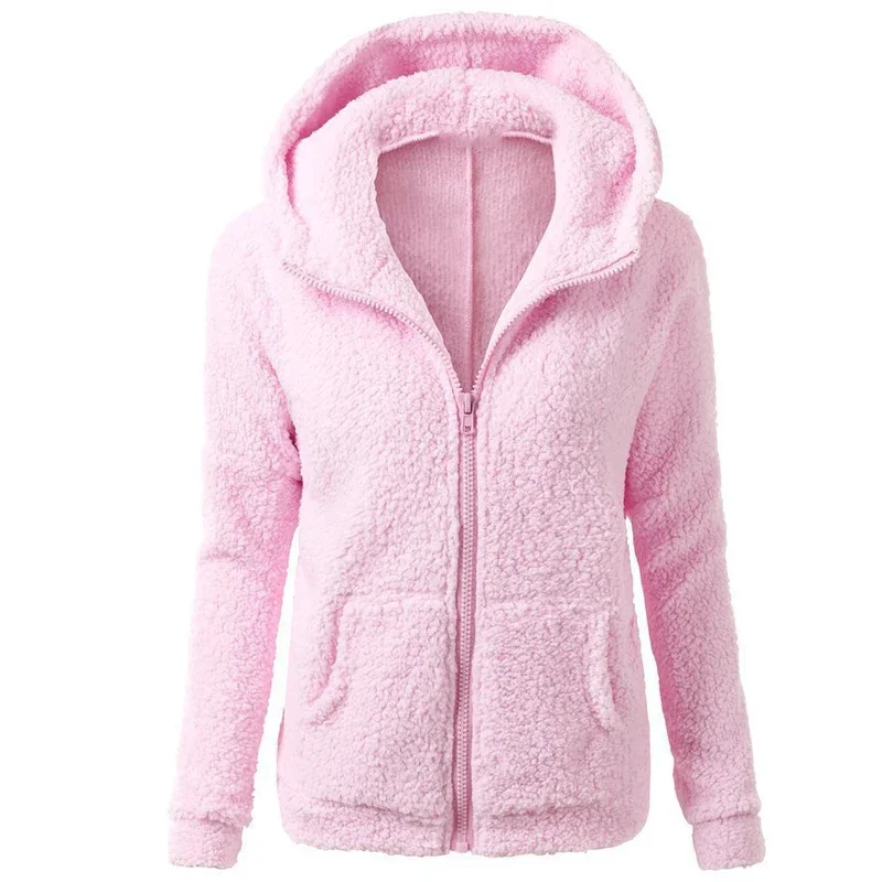 Spring Autumn Hoodie Jacket for Women Warm Hooded Casual Female Hoodies Sweatershirt Zipper Solid Color Soft Fleece Women Coat