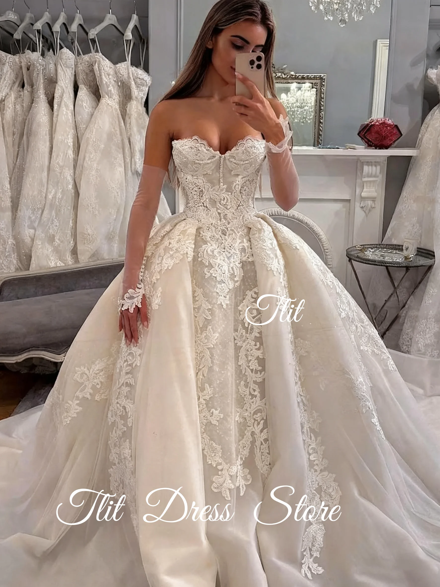 TLIT Nieuwe Customsied 2025 Elegante Kant Trouwjurken Sweetheart Bruidsjurken Mouwloze Bruidsjurken 2026 Vestido Blanco