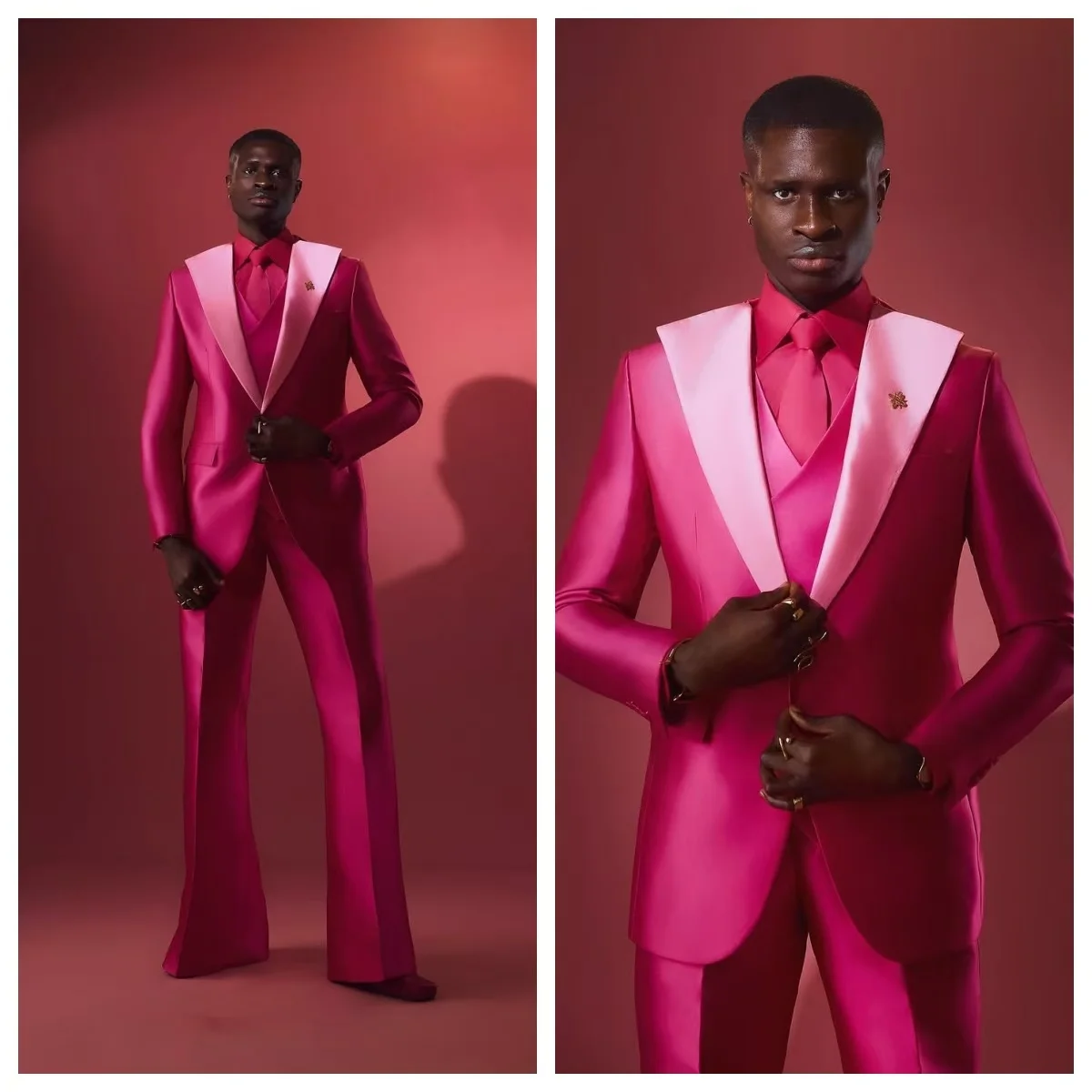 

Pink Men Suits Set 2 Pcs Blazer+Pants Trousers Wedding Guest Tuxedos Formal Office Business Groom Jacket Prom Dress Coat