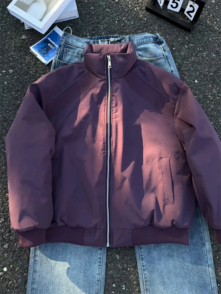 

American High Street Purple MA Pilot Cotton Jaet Men Winter Patchwork Stand Collar ort Thiened Cotton Coat for Teens