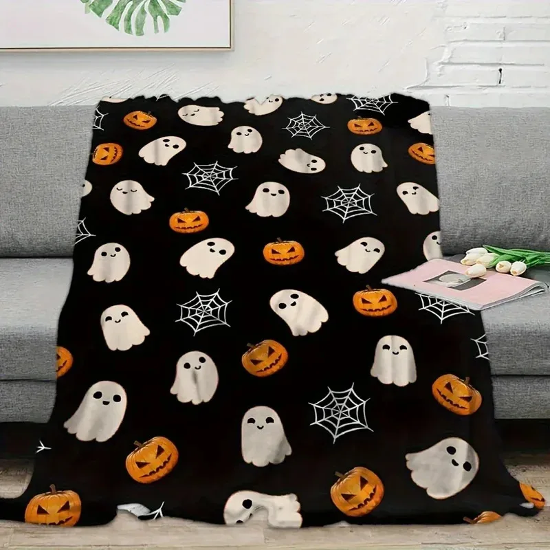 

UJF031pc Throw Pumpkin Ghost Spider Web Print Flannel Blanket for Couch Bed Sofa Cozy Comfy Warm blankets Festival Decor all5Ln&