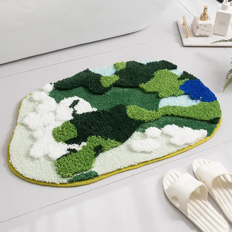 Cute Green Moss Leaf Bathroom Carpet Soft Microfiber Washable Absorbent Carpet Shower Mat Door Mat  발매트 50X80CM