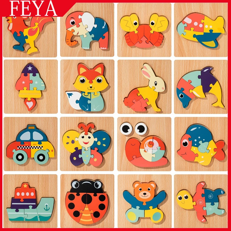

Деревянный 3D-головоломка с мультяшными животными, набор познавательных головоломок для раннего детства, детские игрушки, несколько стилей, милые и игривые