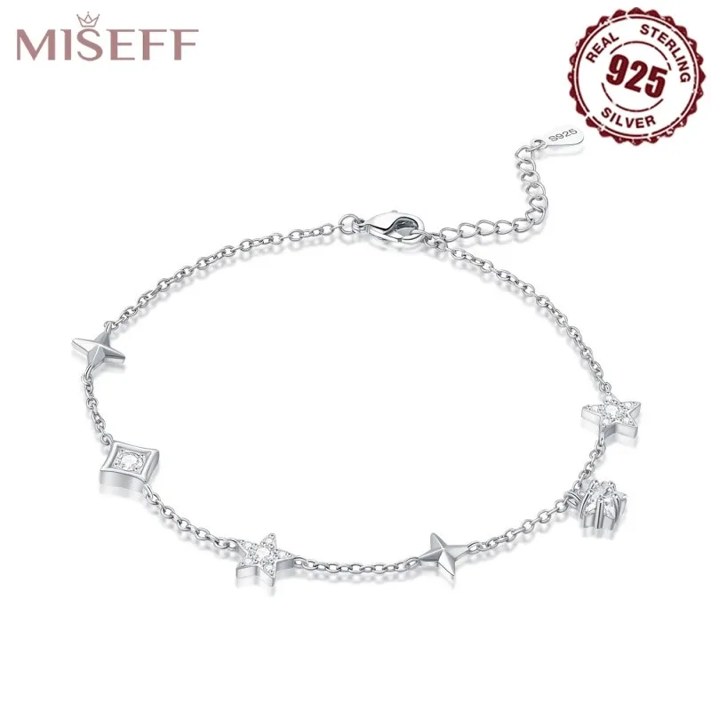 MISEFF 925 Sterling Silver Dissymmetry Anklet Star Zircon Chain Anklet Leg Bracelets Bodychain Jewelry Accessories Gifts - Image 2