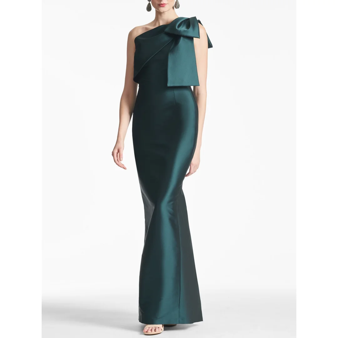 

Plain Satin One-Shoulder Evening Dresses With Bow Sleeveless Mermaid Cocktail Gown Back Slit Long Wedding Party Customized