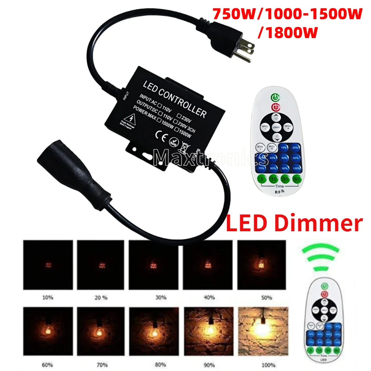 LED Strip Dimmer with EU/US/AU Plug 23 Keys RF Remote Controller Dimmer for Dimming LED Strip/LED Bulb/LED String AC110V 220V