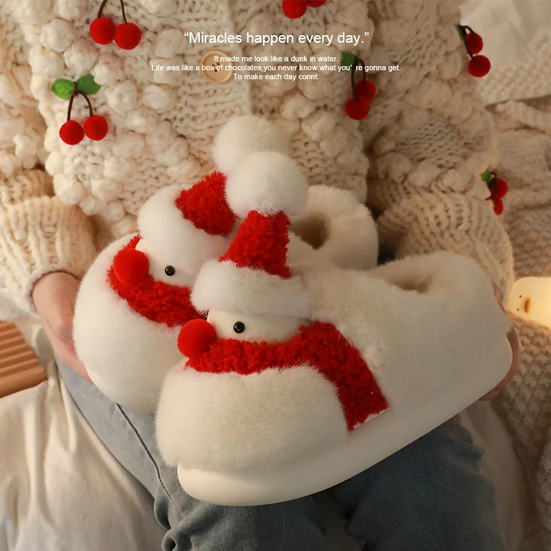 Christmas Snowman Cotton Home Shoes Slipper Women's Plush Cotton Slippers Winter Plush Slippers Thickened Home Thermal Slippers