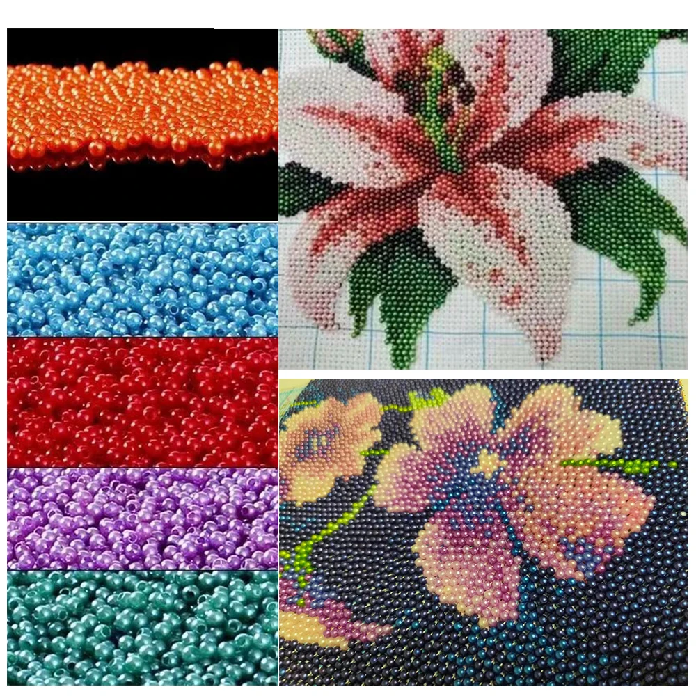 Diy bead embroidery kits flower 3mm pearl icon beadwork set beads for needlework canvas bead cross stitch needle crafts Gift set