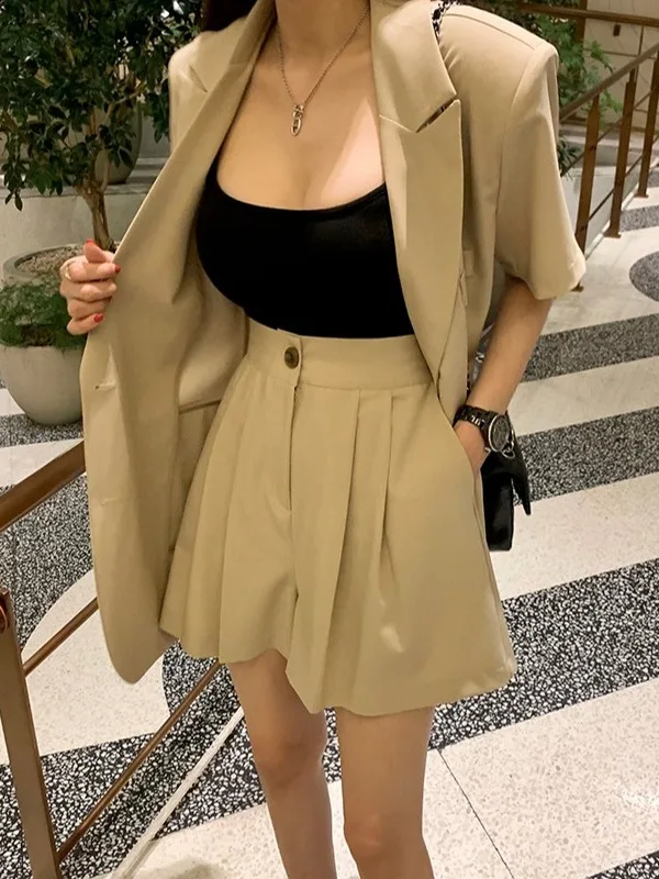 

Slim Fit Korean Sle Women's Suit Set Thin Casual Loose Loose ort Pants Two Piece Set Ele Faionable Summer Outfit
