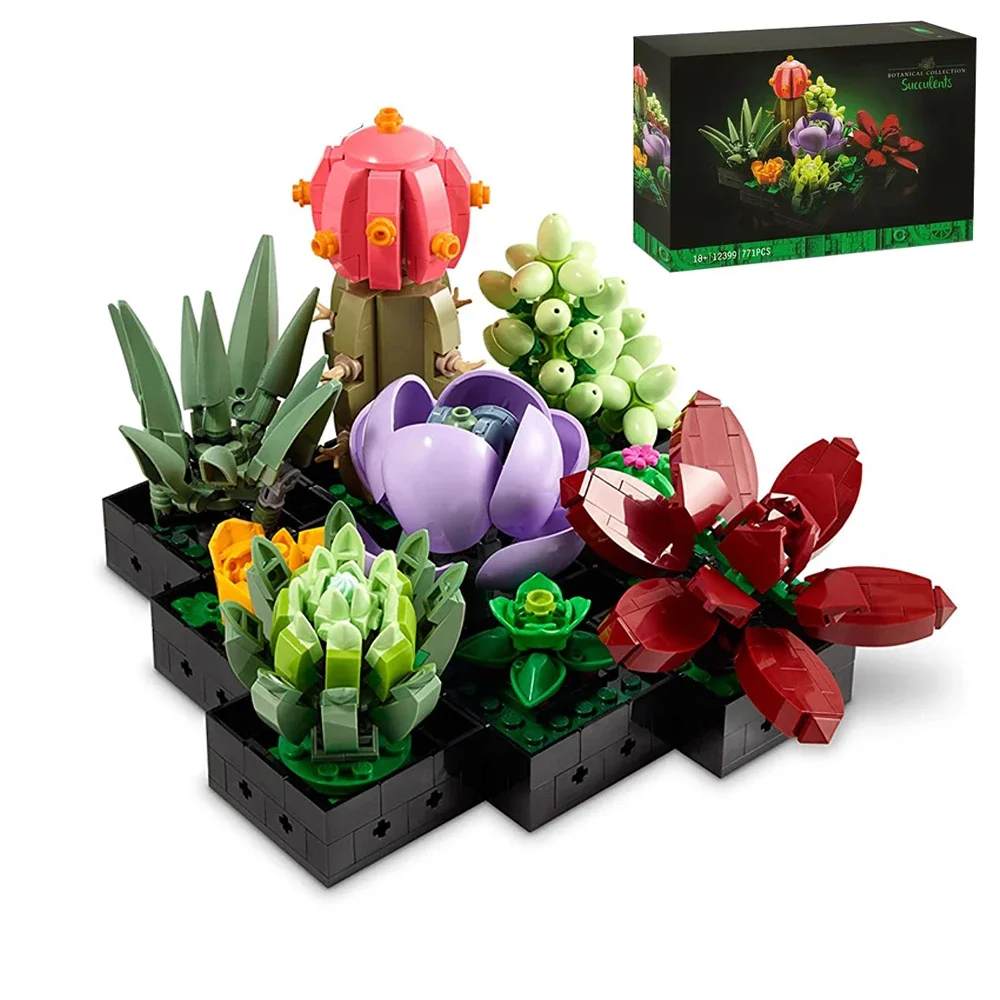 771 PCS Creative Succulents Building Blocks 10309 Botanical Collection Bouquet Assemble Brick Toys Chritmans Gift for Desk Decor