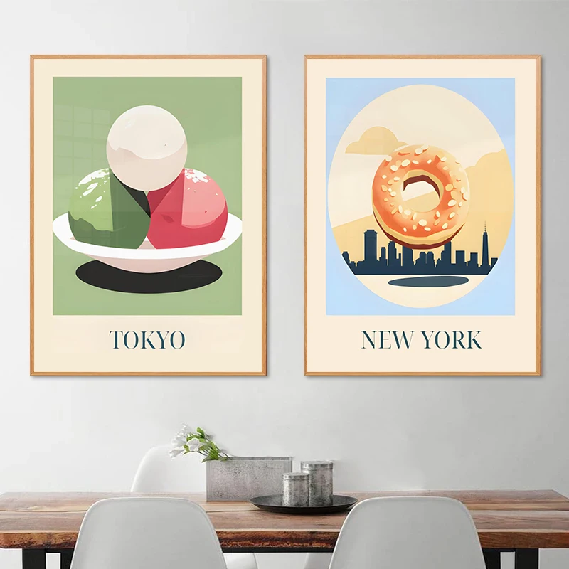 World Cuisine Posters Dumpling Spring Roll Waffle Pizza Sashimi Prints Canvas Printing Wall Picture for Kitchen Restaurant Decor