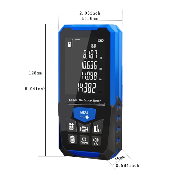 Laser Rangefinder Tape Measure Tool Distance Meter With Angle Function Bicolor Soft Adhesive Measuring Distance 50/100 M