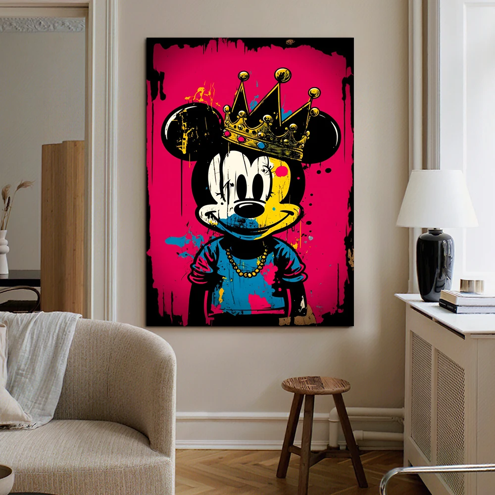

Crown Mickey Mouse Poster, Modern Cartoon Graffiti Wall Art, Pop Dark Animal Picture, Living Room Home Decoration Canvas Print