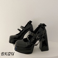BKQU 2024 New Chunky French Waterproof Platform Mary Jane Single Shoe Women 12cm Fashion Spice Barbie Heels