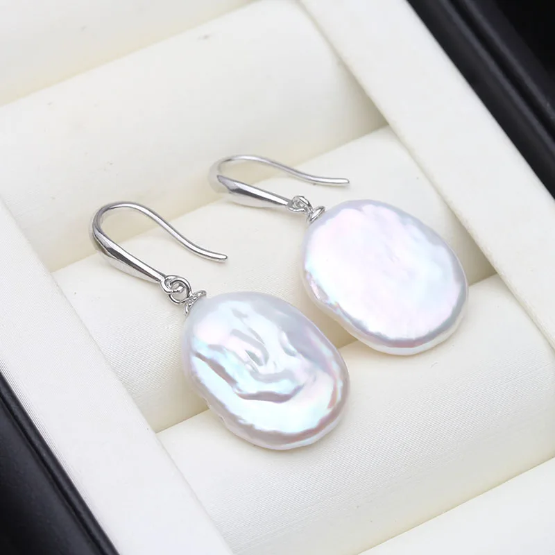 

Real Beautiful Baroque Pearl Earrings Women,925 Silver River Pearl Drop Earring Wife Mothers Christmas Gift White