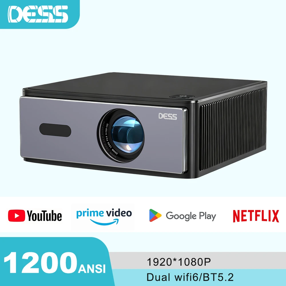 

DESS Android Projector FULL HD 1080P Native Portable Projector Dual WiFi LED Screen Smart Home Theater Projector Voice Assistant