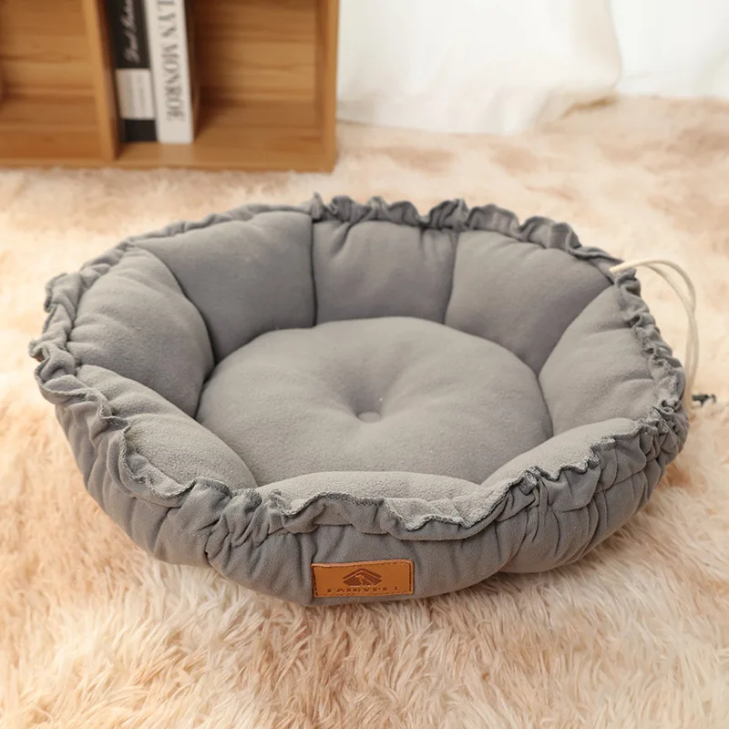 Winter Warm Dog Bed Thicken Cotton Soft Comfortable Breathable Cat Bed Contracted Drawstring Flower Bud Type Dog Accessories