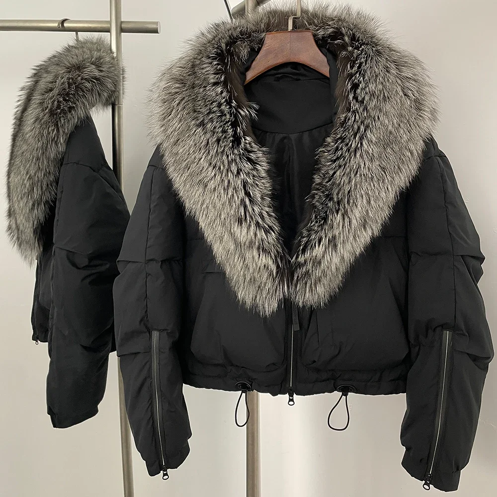 2025 weiße Ente Unten Jacke Frauen 2025, Winter Natürliche Fuchs Pelzmantel Weibliche Dicke Warme Kurze Unten Oberbekleidung Pelz Kleidung dame