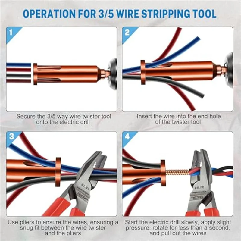 

ABJO-5 Wire Twisting Tool For Drill 3/5 Way Wire Stripping Tool Wire Twister Tool Wire Stripper And Twister Connector Driver