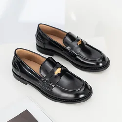 TOPHQWS British Style Genuine Leather Women Loafers 2023 New Designer Platform Shoes Retro Round Toe Flats Female Leather Shoes