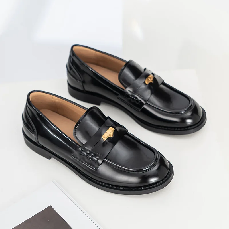 TOPHQWS brytyjski styl prawdziwej skóry kobiet mokasyny 2023 nowy projektant platformy buty Retro buty na płaskiej podeszwie z okrągłym noskiem kobiece skórzane buty