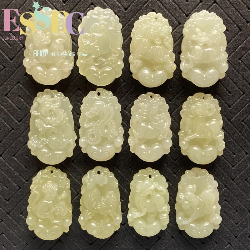Natural Afghan Jade Zodiac Pendant Blue and White Hetian Jade Zodiac sign for men and women small pendant high-end jewelry