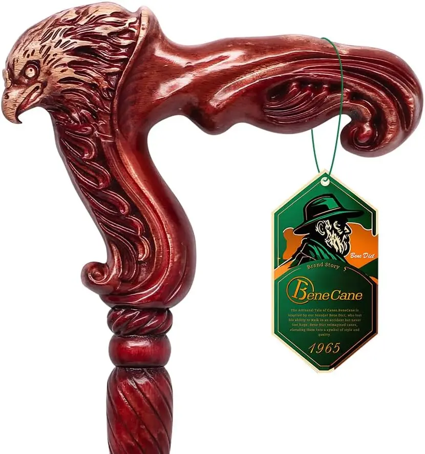 

Handmade Wooden Walking Cane with Detachable Eagle Handle, Ergonomic Grip, Adjustable Base for Men Women