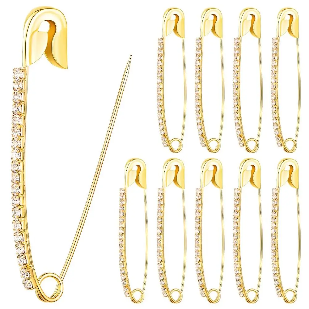 Broches de alfileres de seguridad con diamantes de imitación dorados para mujer, Clips para chal, suéter, ropa, sombrero, accesorio